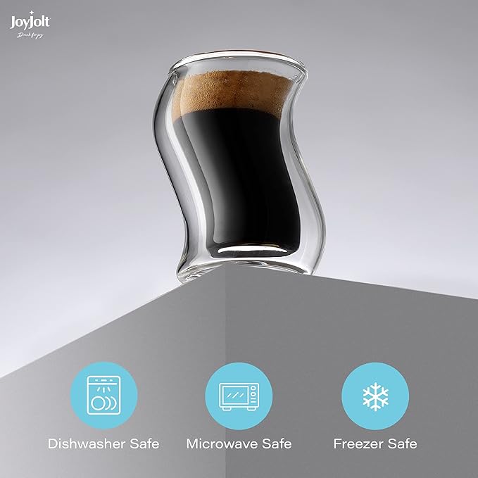 JoyJolt Pivot Espresso Shot Glass – Set of 2 oz Espresso Cups with Unique Design – Double Walled Thermo Espresso Glasses for Home or Professional Bar Use– Set of 2 Thermal Glassware for Morning Coffee