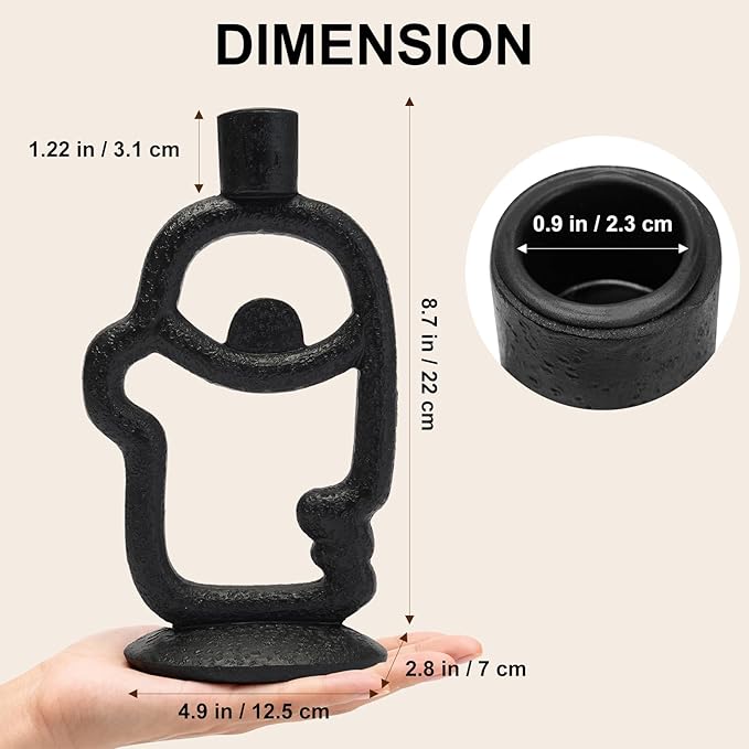 Face Decorative Taper Candle Holder - Modern Abstract Creative Face Candlestick Holder for Table Centerpiece, Black Medium Candle Sticks Holder Decor for Home Dinning Party Birthday Housewarming Gifts