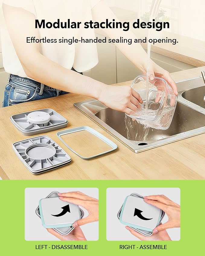 Airtight Food Storage Containers Set with One-Touch Lid, 6-Piece Multi-Size Set (0.6, 1.3, 1.9Qt)*2 Stackable Durable PET for Flour, Cereal, Snacks & Complete Pantry Organization