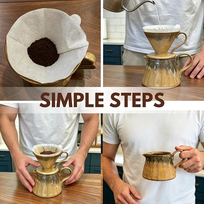 Ceramic Pour Over Coffee Set, Slow Brewing Accessories for Home & Travel (Golden Rock)
