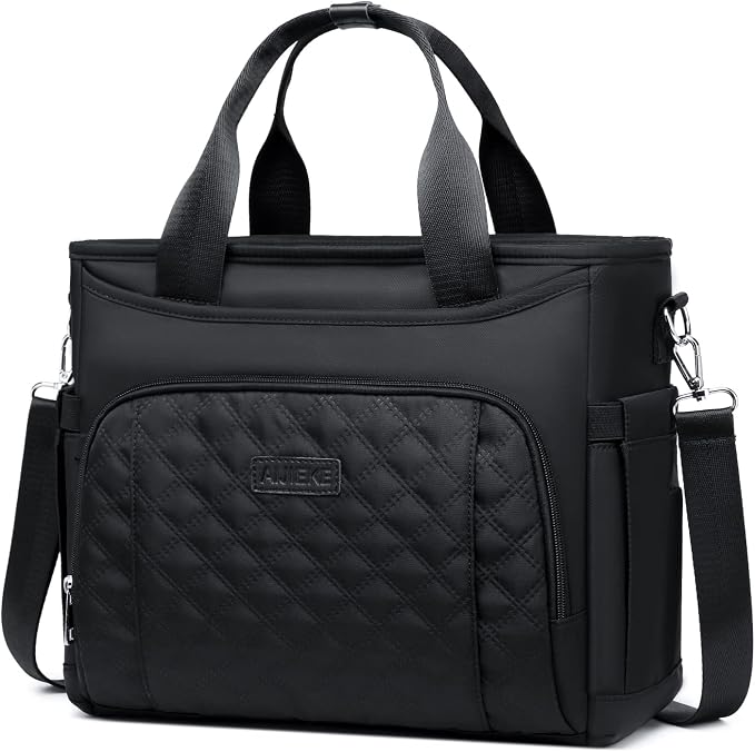 AIJIEKE Large Insulated Lunch Bag for Women Men, Work Lunch Box Tote, Black | Leakproof, durable multi-compartment cooler. Reusable with shoulder strap. Perfect for travel meal prep, picnic, beach