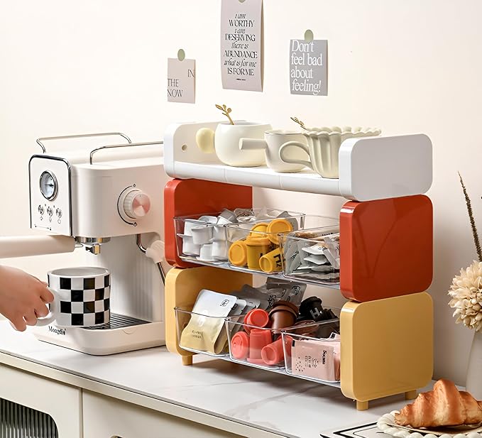 Coffee Bar Organizer for Countertop, 3-Tier K-Cup Organizer, Tea Bag Organizer, Coffee Accessories Storage Rack for Coffee Pod Sugar Bags Drinking Straw