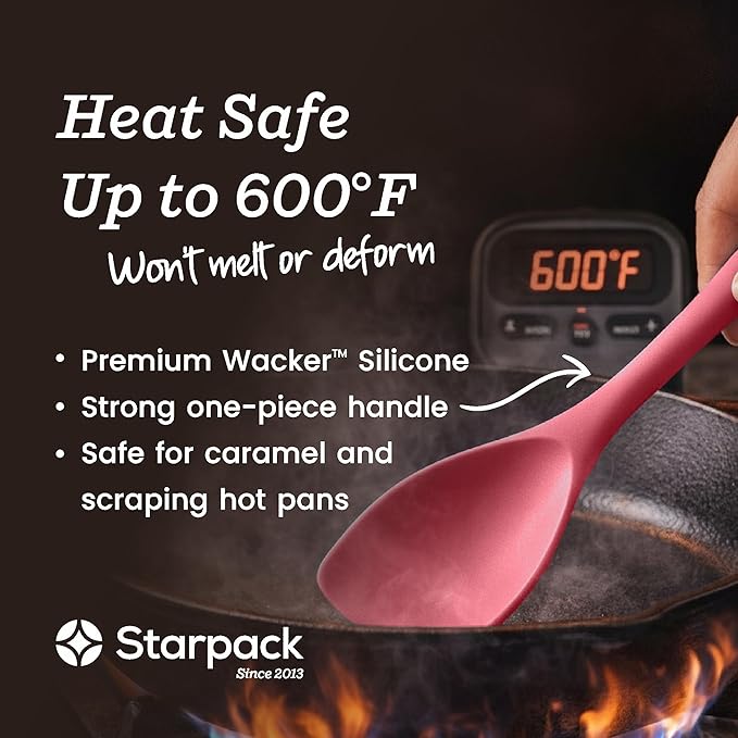 Starpack Stir and Serve Silicone Cooking Utensils Set (5-Piece, 11") - LFGB Non Toxic, 600°F Heat Resistant, BPA-Free - One-Piece Seamless, Dishwasher Safe - for Nonstick Cookware, Earthy Pink