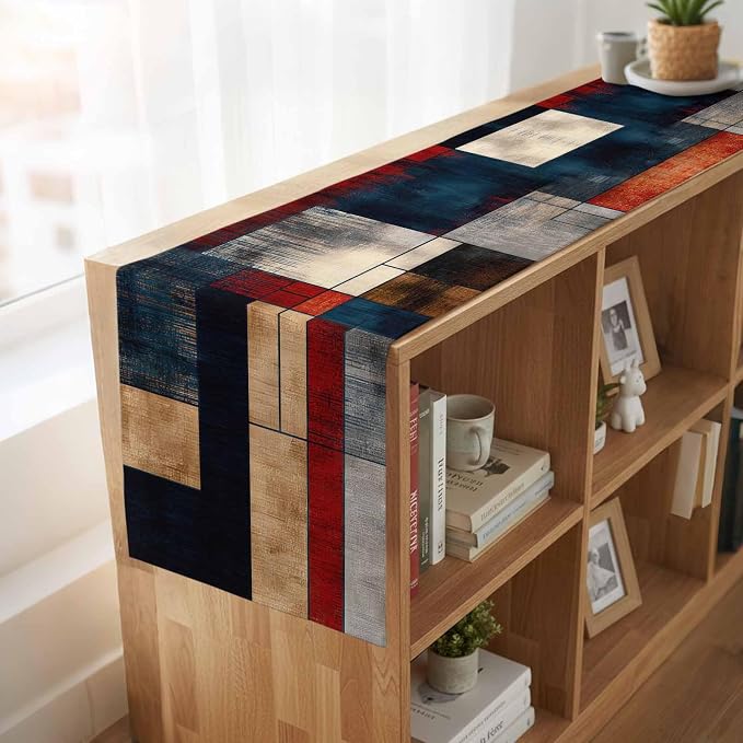 Vintage Geometric Table Runner - 120 Inch Long Modern Abstract Aesthetics Cotton and Linen Blended Dress Scarves Farmhouse Table Runner for Kitchen Dining, Coffee Table, 13" x 120"