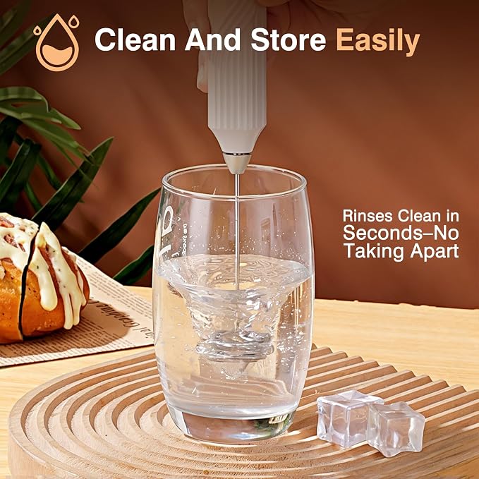 Milk Frother Handheld, Rechargeable Coffee Frother Wand with 3 Speeds, Electric Foam Maker Drink Mixer for Lattes Cappuccino Matcha Eggs, Hand Mixer for Hot/Cold Milk,White