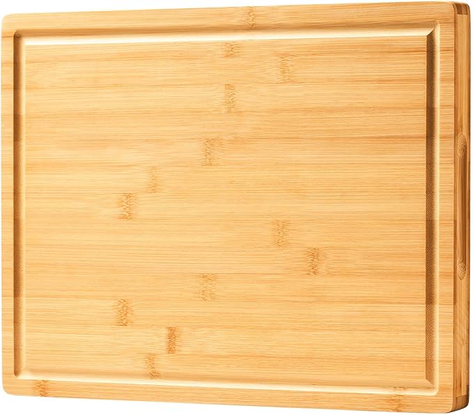 Allsum Large Bamboo Wood Cutting Boards for Kitchen, 1" Extra Thick Butcher Block with Juice Grooves & Handles Resisting to Warping and Cracking, Fancy Charcuterie Boards, 17"L x 12.5"W