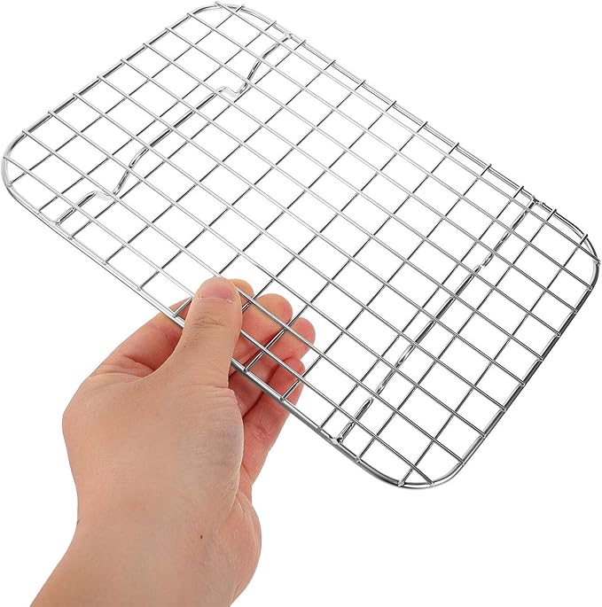 BESTOYARD Cooling Racks, Stainless Steel Grid Wire Rack for Baking Roasting Grilling Drying Metal Mesh Oven Rack for Chicken Bacon Cookies 22x16x1.5cm, 22.00X16.00X1.50CM, Silver