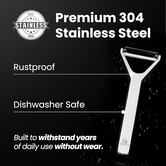 Vegetable Peeler, Ultra-Sharp Ergonomic Stainless Steel Potato Peeler, One-Piece Seamless Handle, Left & Right-Handed User Friendly, Super Thin Peel Less Waste, Dishwasher Safe with 5-Year Warranty