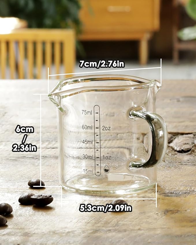 LIBWYS 2x75ml(2.5oz) Glass Measuring Cup, Espresso Cups V-Shaped Mouth with Handle, Heat-resistant Borosilicate Glass Liquid Measuring Cup