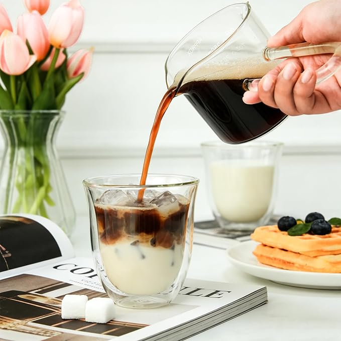 BCnmviku 250ML/8.5OZ Espresso Glass Measuring Cup Triple Pitcher Milk Cup Espresso Cups with U-shape Handle Espresso Shot Glass with V-Shaped Mouth Clear Accessories Milk Frothing Pitcher (1)