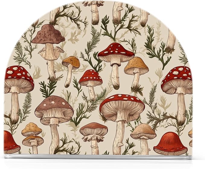 Fustylead Retro Various Mushroom and Fern Napkin Holder for Table Acrylic Vertical Napkin Holders for Paper Napkins Decorative Napkin Dispenser for Home Party Dining Cocktail Kitchen Accessories, 2 PC