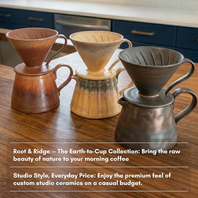 Ceramic Pour Over Coffee Set, Slow Brewing Accessories for Home & Travel (Golden Rock)