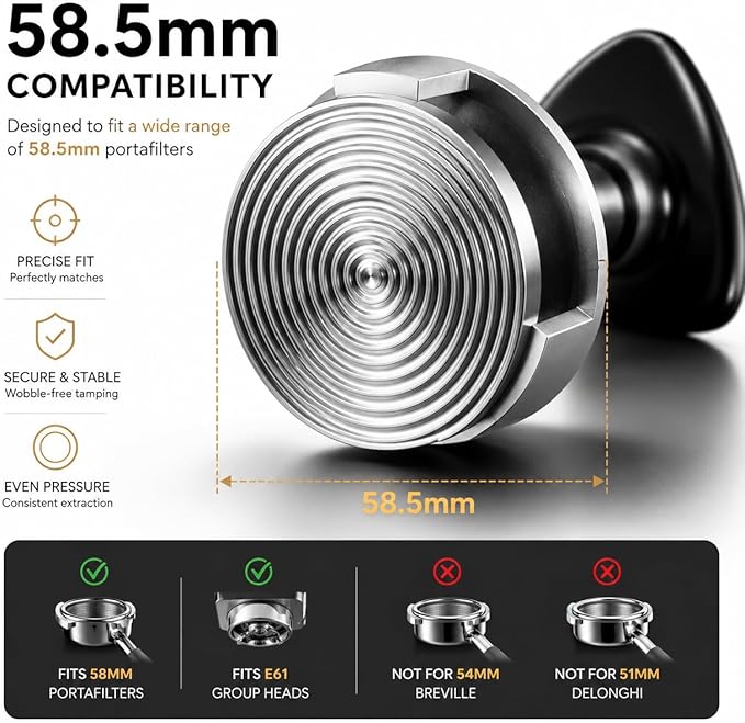 TriPress Espresso Tamper 58mm, Spring Loaded Coffee Tamper for 58mm Portafilter Baskets, 25lb Constant Pressure Self Leveling Tamper Tool, Zero-Residue Threaded Base