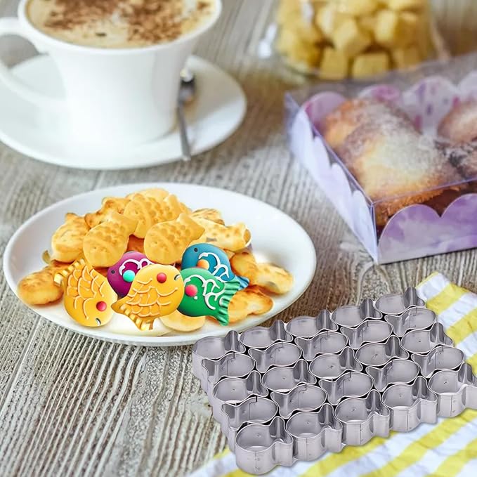AIERSA 2Pcs Gold Fish Cracker Cutter,25 Cavity Fish Cookie Cutter,Mini Gold Fish Shapes Molds for Cookie,Non-stick Dough, Stainless Steels Cookie Cutters Mold for Baking