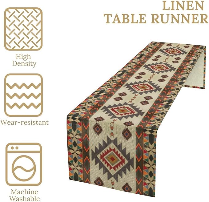 Aztec Table Runners,Southwestern Tribal American Native Ethnic Geometric Table Runners for Kitchen Dining Table Decoration for Home Party Decor 13x108 Inch