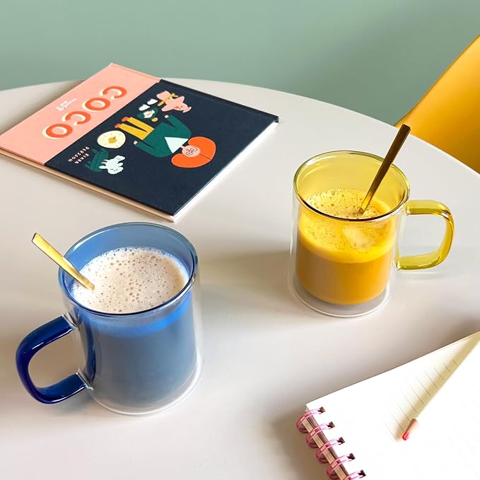 Cloudnola 12.85oz Double Wall Insulated Mugs, High Heat Borosilicate Glass, Set of 4, Multicolored Set, for Coffee, Latte, Tea, Cappucino, Hot Chocolate