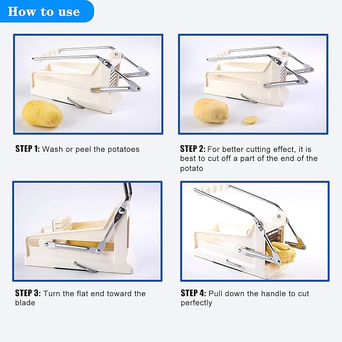 French Fry Cutter, Potato Slicer French Fries with 2 Different Sizes Stainless Steel Blades and No-Slip Suction Base for Potatoes Carrots Cucumbers