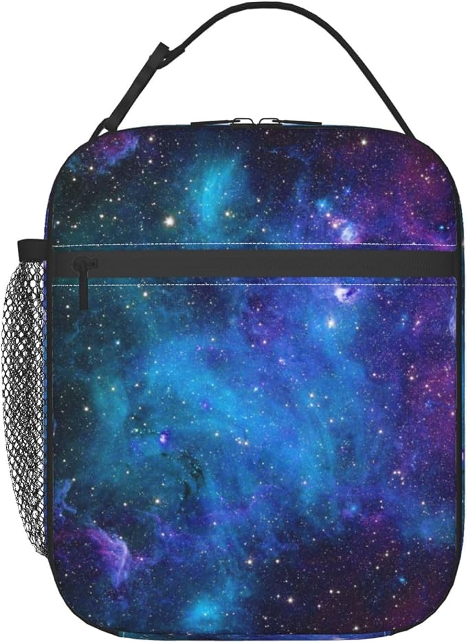 Abstract Blue Outer Space Galaxy Star Insulated Lunch Bag Portable Reusable Zipper Lunch Box For Men Women Work Picnic Travel Camping