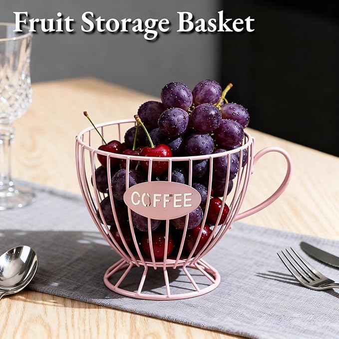 Metal Coffee Pod Holder Wire Coffee Pods Storage Basket Espresso Capsule Storage for Home Kitchen Cafe Hotel (Pink cup)