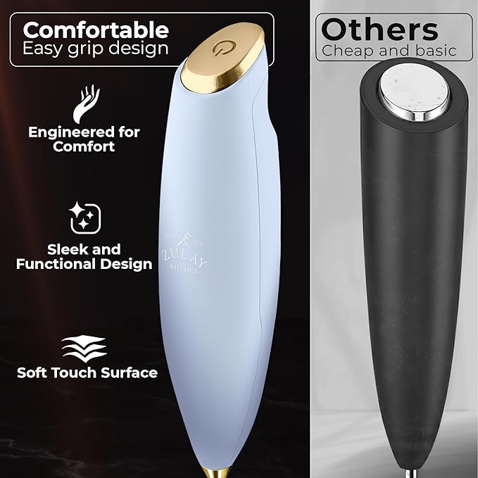 Zulay Kitchen Powerful Milk Frother Wand With Duracell Batteries - Ultra Fast Handheld Drink Mixer - Electric Whisk Foam Maker for Coffee, Lattes, Cappuccino & Matcha - Triple Whisk - Noble Lavender