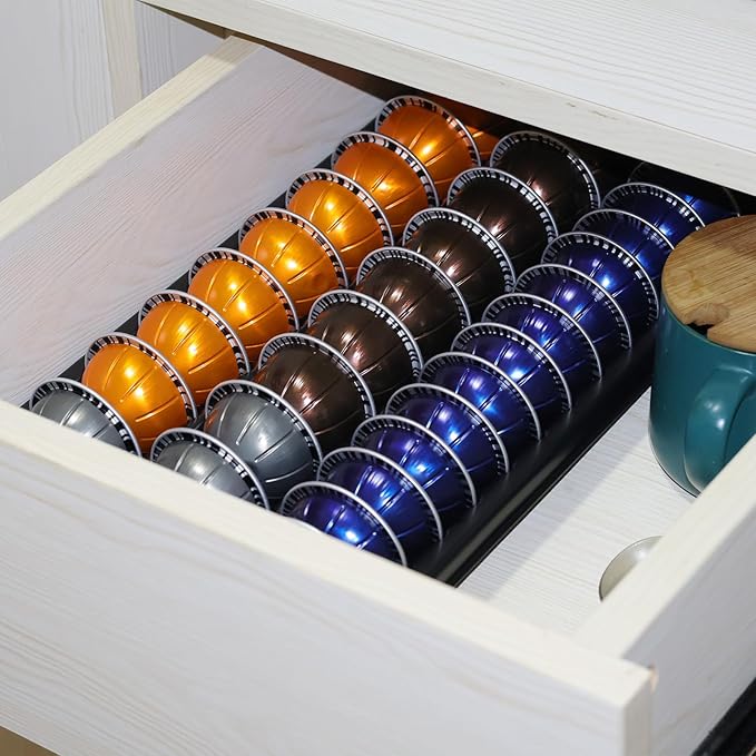Coffee Pod Storage holder,Drawer Insert tray Holds 60-90pods Compatible with Nespresso Vertuo Vertuoline Capsules for Kitchen,Home,Office (Black)