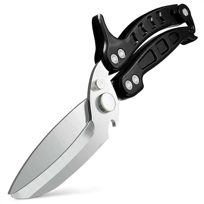 Heavy Duty Poultry Shears – Kitchen Shears Dishwasher Safe, Spring-Loaded, 3Cr14 Steel, Micro-Serrated, Separates for Easy Cleaning | Bone Scissors for Chicken, Turkey, Seafood & Fish Scale (Black)
