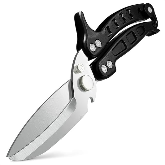 Heavy Duty Poultry Shears – Kitchen Shears Dishwasher Safe, Spring-Loaded, 3Cr14 Steel, Micro-Serrated, Separates for Easy Cleaning | Bone Scissors for Chicken, Turkey, Seafood & Fish Scale (Black)
