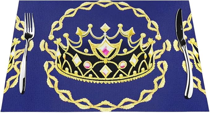Phayah Fantasy Tiara Placemats, Heat-Resistant Placemats Anti-Skid Washable PVC Table Mats Woven Vinyl Placemats, Set of 6