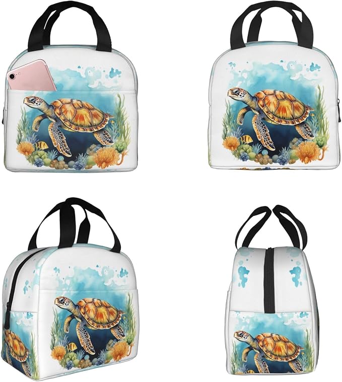 Insulated Lunch Bag Sea Turtle Ocean Watercolor, Leakproof Lunch Tote for Work School, Reusable Lunch Box Cooler for Adults Students, Compact Lunch Bag for Office College Picnic