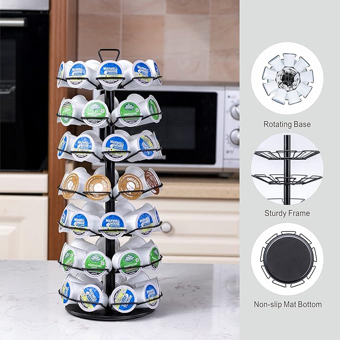 ZCDCP K cup Holder Carousel 5 Tier Coffee pod holder Metal Coffee Pods Storage Organizer Stand Compatible with 45 K Cup Pods