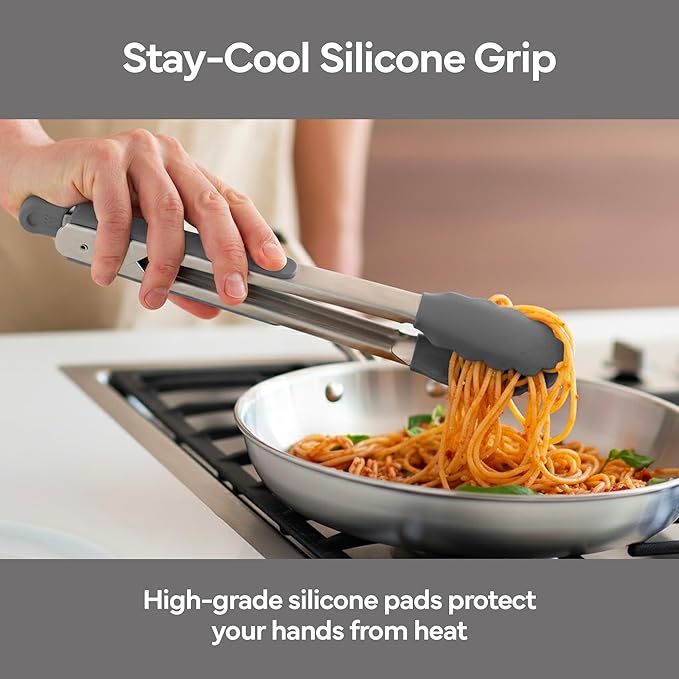 Misen Kitchen Tongs - Dishwasher Safe, Heavy Duty - Precision Silicone-Tipped Grilling Tool - Heat Resistant, Nonstick Safe - Perfect for Serving and Air Frying- 13 Inch | Gray