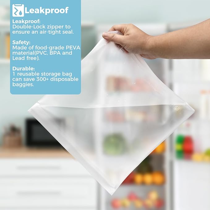 SPLF 4 Pack Dishwasher Safe Reusable Storage Bags, Reusable Gallon Freezer Bags, BPA FREE Stand Up Extra Thick Leakproof Silicone and Plastic Free Zipper Sandwich Snack Lunch Food Bags