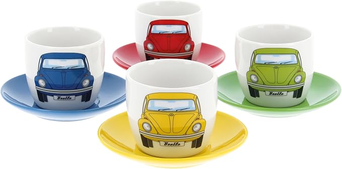 BRISA VW Collection - Volkswagen Espresso Cups Coffee-Tea-Cappuccino Set in Beetle Design (Beetle Front/100ml/3.4 fl oz) (Set of 4 (red, blue, green, yellow)