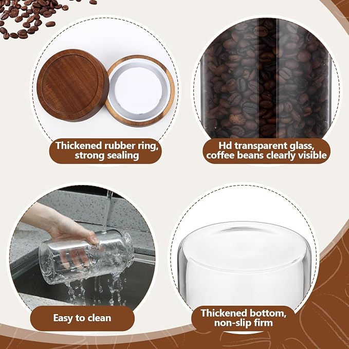 Suclain Glass Coffee Grounds Container with Shelf 2 x 44 oz Glass Coffee Bean Storage Canisters with Airtight Thread Lid and Measuring Spoon Food Storage Jars for Kitchen Sugar(Plain Style)