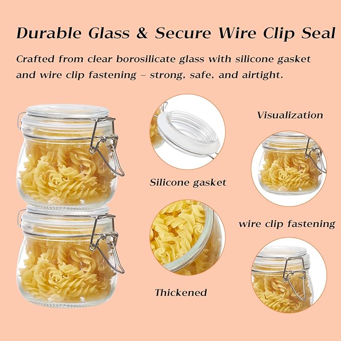 BJONKZ 1 Pack 1 Gallon Glass Jars with Airtight Lids – Food Storage Containers with Preserving Seal Wire Clip Fatening, Glass Canisters for Kitchen Canning Flour, Cereal, Sugar, Beans (1 Gallon*1)