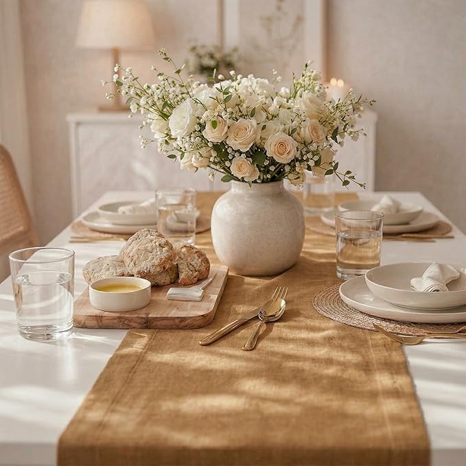 Solino Home Linen Table Runner 90 Inches Long - 100% Pure Linen Tobacco Brown Table Runner 14 x 90 Inch - Diana Medium Weight