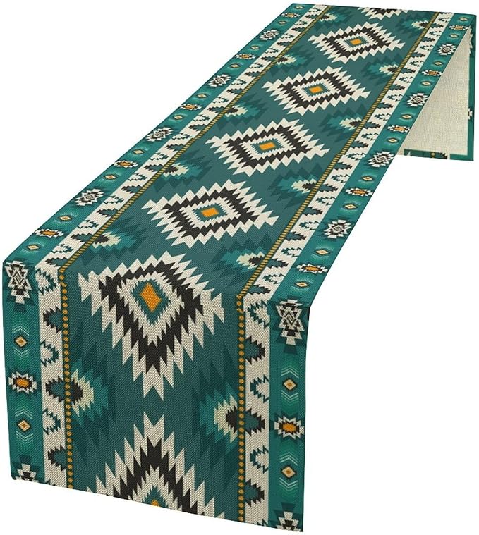 Ethnic Southwestern Table Runner,Native American Tribes Boho Geometric Pattern Aztec Table Cloth Kitchen Restaurant Cafe Decor 13x60 Inch