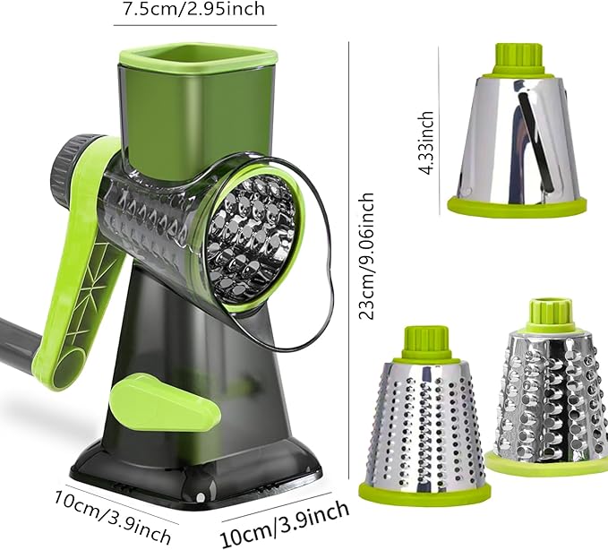 Dachenus Cheese Grater Rotary Cheese Grater,Versatile Cheese Shredder,Blades for Shredding, Grating, Slicing,Cheese Shredder with Suction Base and Cleaning Brush Kitchen Gift (green)