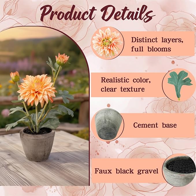Champagne Dahlia Flowers Fake Silk Mums Flower Artificial Chrysanthemum Flowers Faux Flowers for Vase Mums in Pot Spring Decor Coffee Table Home Party Decoration