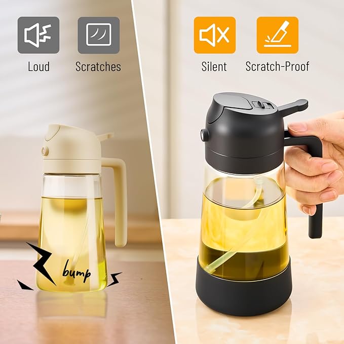 PARACITY Oil Dipenser Bottle with Silicone Bottom, 2 in 1 Olive Oil Sprayer and Dispenser, Oil Spray Bottle 470ML/ 16OZ for Cooking, Kitchen, BBQ, Air Fryer, Salad, Baking(1PC Black)