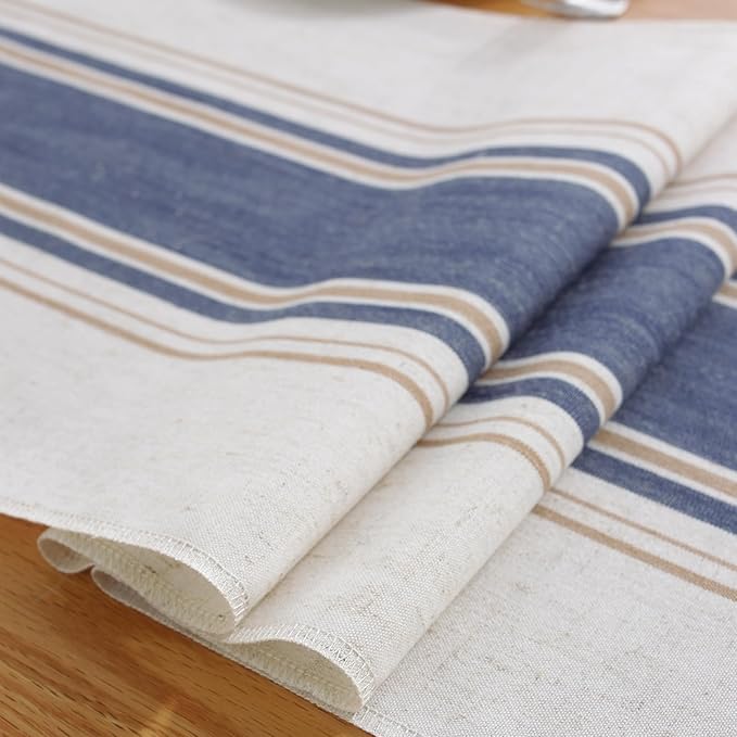 Niviy Blue Table Runner 48 Inches Long with Tassels, Seasonal Summer Washable Embroidered Striped Braided Blue and White Boho Table Runners for Holiday Party 12 x 48 Inches