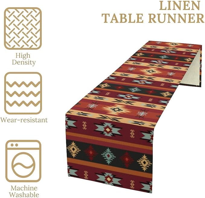Aztec Table Runners,Red Southwestern Ethnic Aztec Tribal Geometric Table Runners for Kitchen Dining Table Decoration for Home Party Decor 13x72 Inch