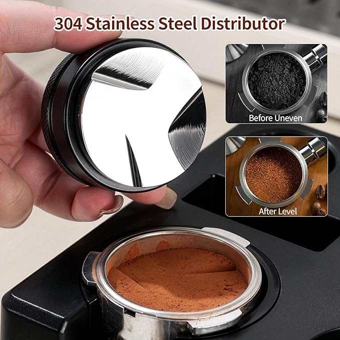 10PCS Espresso Accessories Kit - Espresso Knock Box and Tamping Station,Coffee Tamper,Distributor,WDT,Dosing Funnel,Puck Screen,Brush,Coffee Spoon,Latte Pen,16 Stencils Fits Breville 54mm Portafilter