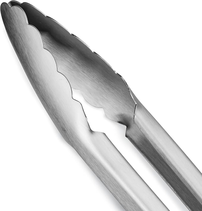 304 Stainless Steel Kitchen Cooking Tongs, 14" and 16" Set of 2 Sturdy Grilling Barbeque Brushed Locking Food Tongs with Ergonomic Grip, Red