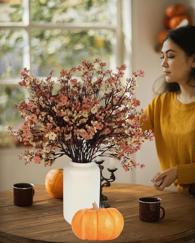 10 Pcs Baby's Breath Artificial Flowers, Silk Flowers Gypsophila, Faux Flowers Artificial for Fall Decoration, Floral Arrangement, Wedding Bouquets, Home Table Centerpieces (10, Pale Coffee)