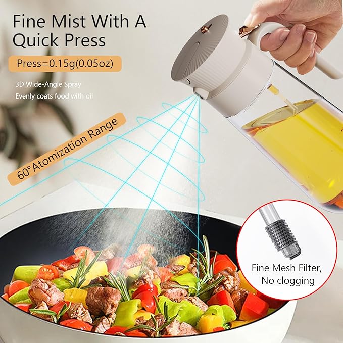 2026 New 19.6oz/580ml Olive Oil Sprayer for Cooking, Leak Glass Olive Oil Dispenser Bottle, 2 in 1 Oil Dispenser and Oil Sprayer, Switch Between Mist & Precision Pour for Air Fryer, BBQ, Salad,Baking