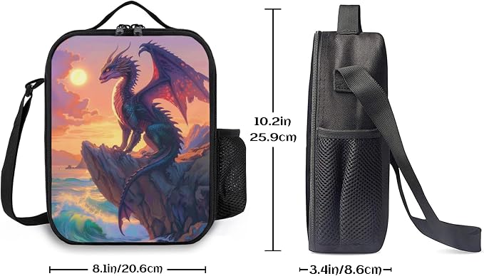 Insulated Lunch Bag, Reusable Portable Lunch Box With Shoulder Strap, Dragon Lunch Bag, Funny Cute Bento Lunchbox Cooler Thermal Meal Tote Kit