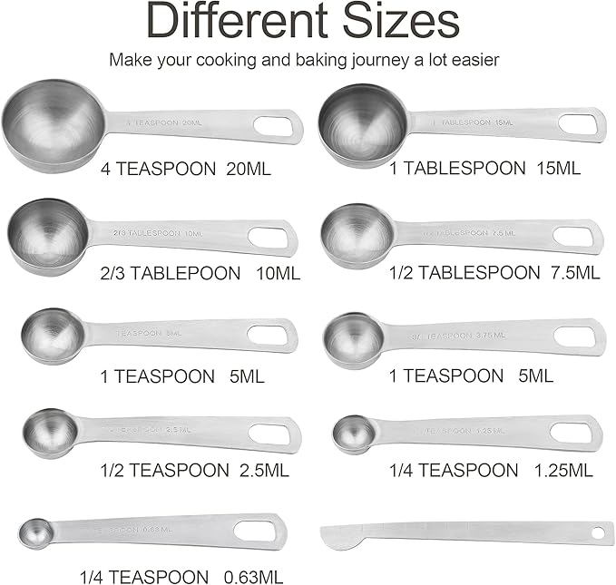 Measuring Cups and Spoons Set, 18/8 Stainless Steel Measuring Cups and Spoons for Kitchen & Baking, Heavy Duty Metric & US 8 Measuring cups, 9 Measuring Spoons Set