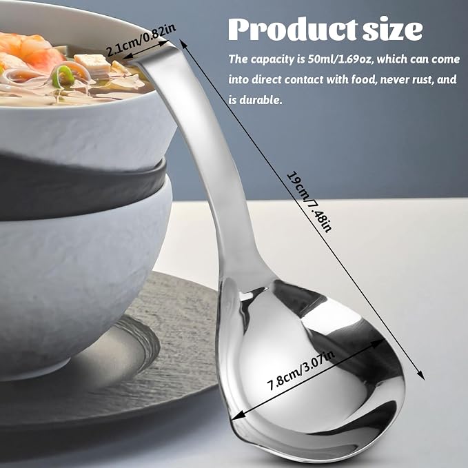 2Pcs Soup Ladle, Soup Spoons Stainless Steel 304 with Pour Spout, Large Ladle Spoon Cooking Utensils Ladles for Serving Metal Ladle Gravy Punch