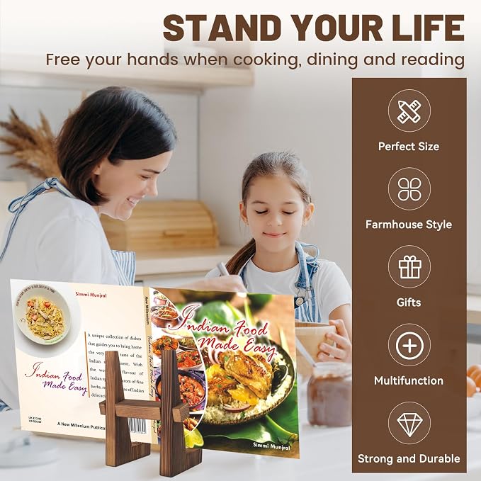 Cookbook Stand for Kitchen, Natural Wooden Cookbook Holder for Kitchen Counter,Rustic Cookbook Holder Stand(8.8inch)